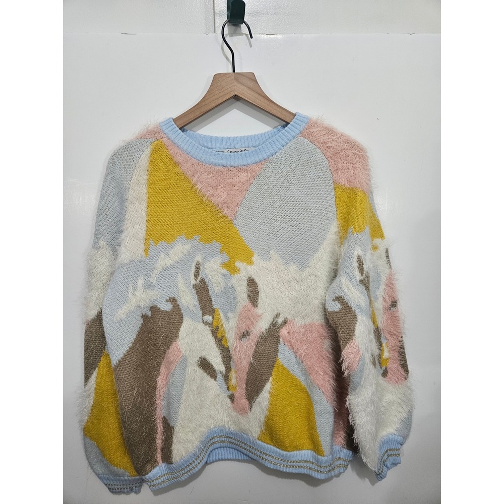 See and Be Seen M/L Fuzzy Abstract Sweater Pastel Colorblock Artsy Dopamine
